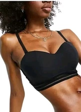 Figleaves 36C Icon Cara Bandeau Bikini Swim Top Goth Underwire Black NWT