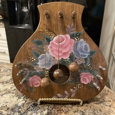 VTG Door Harp With Hand Painted Pink And Blue Roses 8” X  7 1/2”