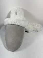 New HAVEN WELL WITHIN Gray Suede Faux Fur Lined Mule Slippers Size 8 M
