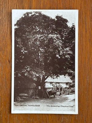Erster Weltkrieg YMCA-Postkarte The Smithy Figheldean Wiltshire breitet Kastanienbaum aus RPPC