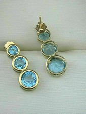2Ct Round Cut Lab created Blue Topaz Drop Dangle Earrings 14k Yellow Gold Plated