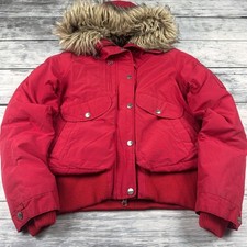 Womens Cropped Red Puffer Jacket Fur Hood Winter Y2K Streetwear Bomber Coat Warm