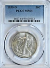 1939-D 50C Walking Liberty Half Dollar PCGS Graded MS64 Silver Coin #6607
