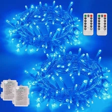  Christmas Lights Battery Operated, 2 Pack Each 33ft 100 LED String Lights Blue