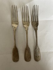 3 Antike Gabeln Augsburger Faden, Sy & Wagner Berlin, 12 Lot / 750 Silber,