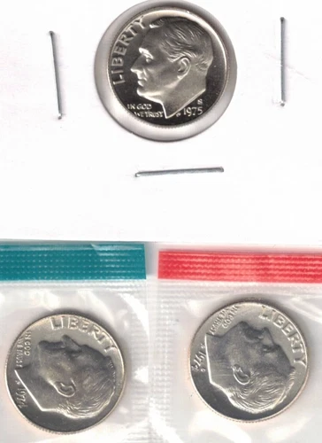 1975-S Proof & Uncirculated Roosevelt Dimes from Mint Set 3 Coins!