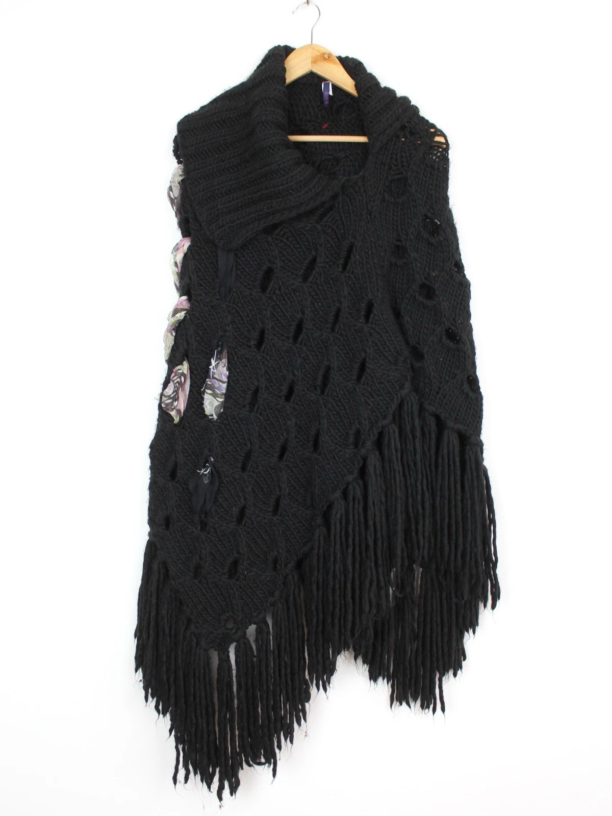 Save The Queen Mesh Knit Wool Poncho Jacket, Size Os