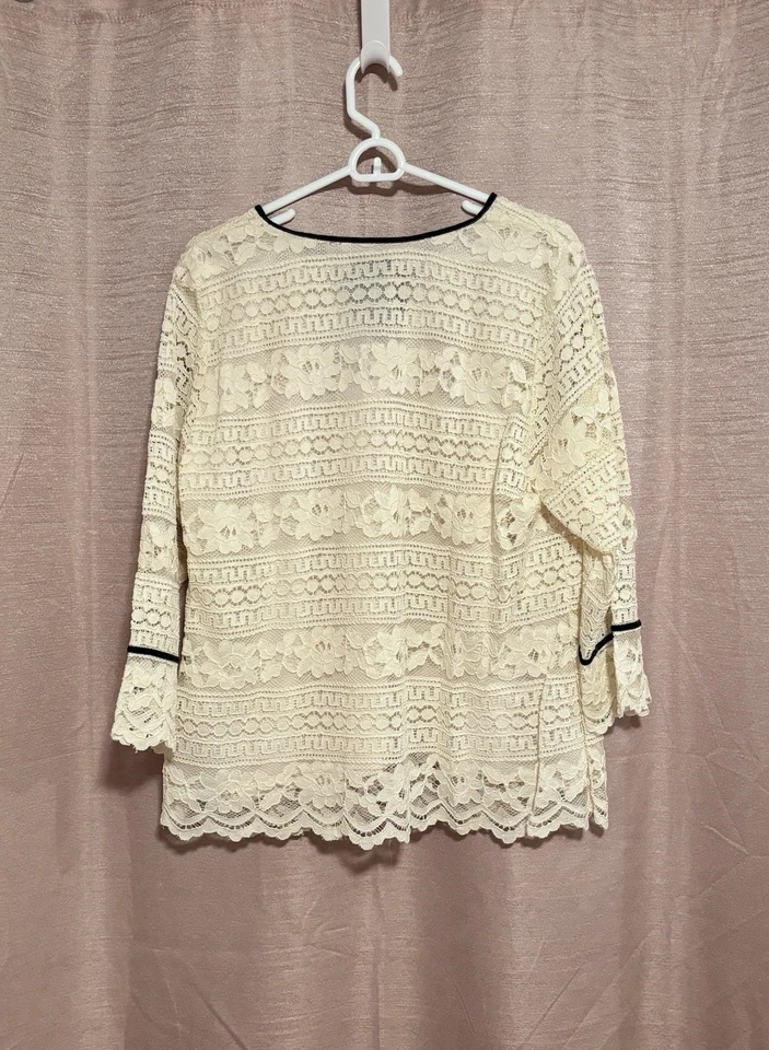 Blusa Talbots feminina tamanho 1X marfim renda mistura de náilon zíper lateral acabamento veludo nova com etiquetas - Imagem 3 de 4