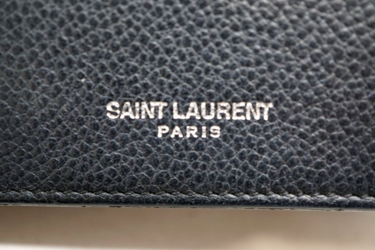 Saint Laurent Paris Business Card Holder Pass Case Logo Leather Navy *Uxv9131 thumbnail 6