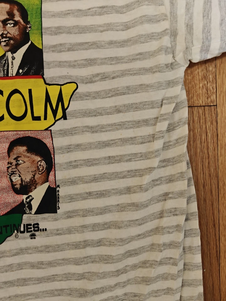 Vintage Malcolm X MLK Nelson Mandela Shirt Striped  Single Stitch T-shirt  L - Image 3 of 4
