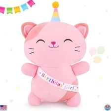 Achwishap 14” Pink Cat Plush Toy, Cute Kawaii Stuffed Animal for Kids & Adults
