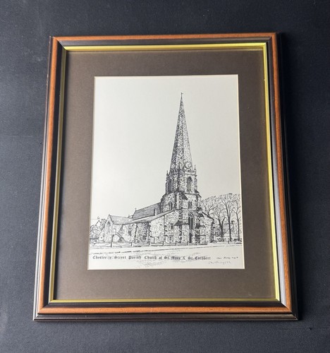 Vintage Signed Art Print St Marys & St Cuthbert Church Framed