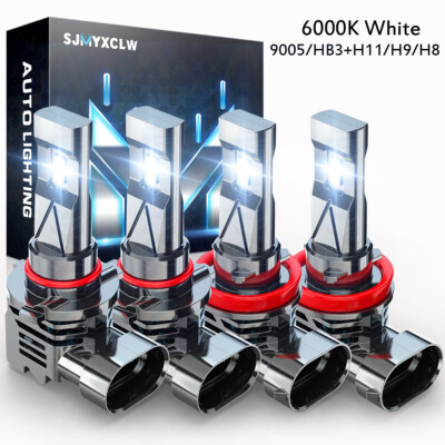 4x H11 + 9005 LED Headlight Bulb Combo Kit - 10000K Xenon White High/Low Beam 3 thumbnail image