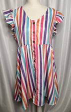 New SHEIN Dress Size L Striped Vneck Fit and Flare Short sleeve Button Front