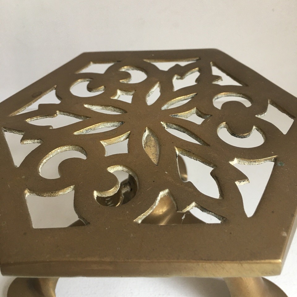 Vintage Alux Brass Trivet 3 Legged Adjustable Plant Candle Teapot Stand