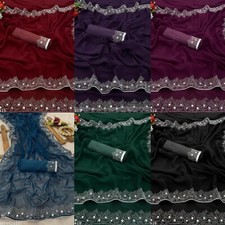 Women's Georgette Handloom Diamond Work Saree with Separate Blouse Piece