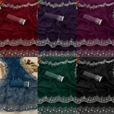 Women's Georgette Handloom Diamond Work Saree with Separate Blouse Piece