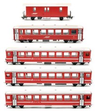 BEMO 'HOE/HOM' GAUGE RAKE OF 5 ASSORTED 2X RHB & 3X BVZ ZERMATT-BAHN COACHES