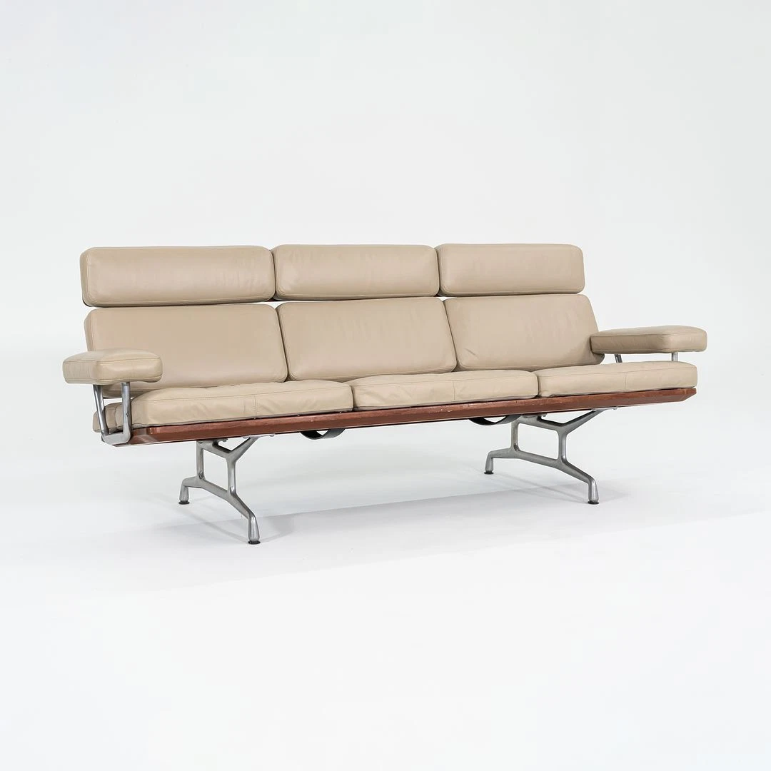 1990s Ray and Charles Eames for Herman Miller Three Seat Sofa Teak & Tan Leather