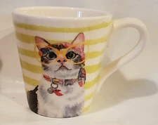 NEW GRACE Fine Ceramic Cat Glasses Coffee Tea Mug