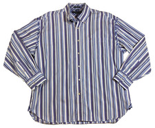 Tommy Hilfiger Mens Shirt Sz XL Blue Striped Button Up Long Sleeve 80's 2 Ply