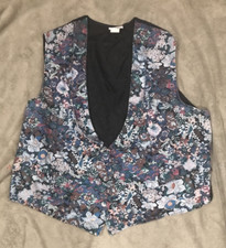 South Coast Vintage Colorful Floral Button Up Vest Size 42 *made In Usa*