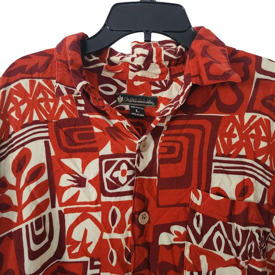 Duke Kahanamoku Shirt Mens Large Button Up Hawaiian Camp Red Rayon Floral - Image 2 of 4