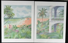 Paradise Found Diptych By Peter Wong, Beach, Islands, Vintage Prints