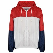 Kids Boys Girls Red Windbreaker Jacket Contrast Sleeve Hooded Rain Mac Raincoat