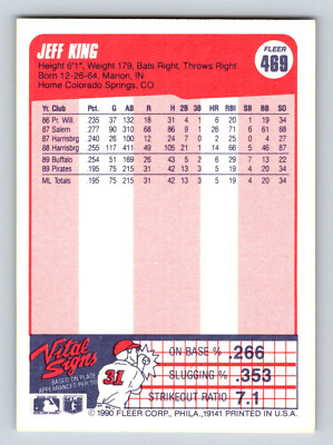 1990 Fleer Baseball Card Jeff King Pittsburgh Pirates #469 | eBay