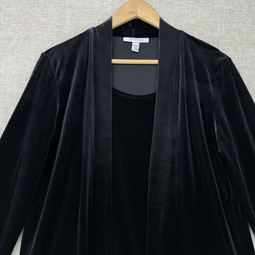 JM Collection Velour Cardigan Built in Tank Top Womens Size M Black Long Sleeve - Picture 2 of 12