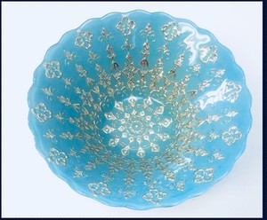 Blue Gold Forged Glass Decorative Bowl Platter Dish Decor