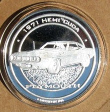 1971 PLYMOUTH HEMI CUDA FROSTED PROOF MEDAL IN IT'S ORIGINAL CASE #AA382