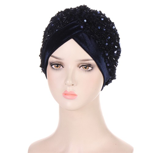 Velvet Sequins Muslim Women Chemo Loss Hair Cancer Turban Hijab Cap Bonnet Inner - Picture 4 of 23