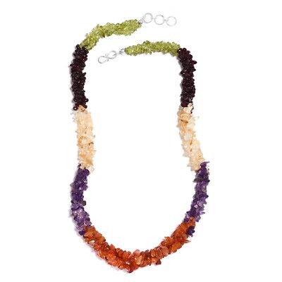 Multi Gemstone Chips Twisted Necklace 20 Inches in Platinum Over Sterling Silver