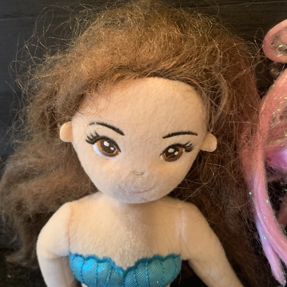 Lote de 2 Muñecas de Peluche Aurora 18" Brillos Sirena Suave Juguete Cola Arco Iris Pelo Rosa Foto 3 de 4