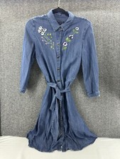 Tommy Hilfiger Belted Long Sleeve Shirt Dress Womens Size 6 Floral Embroidered