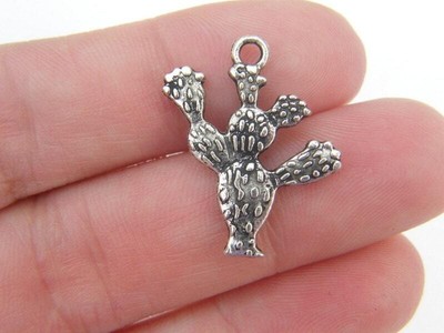 6 Cactus pendants antique silver tone L113