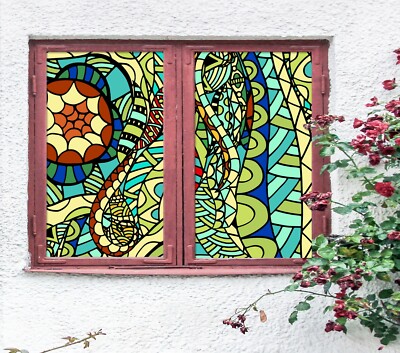 3D Texture 1535NAO Window Film Print Sticker Cling Stained Glass UV Block Fa