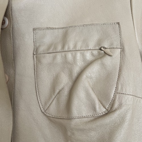 Vintage Bebe Real Leather & Linen Cream Matching Blazer And Midi Skirt Small/4 - Picture 3 of 22