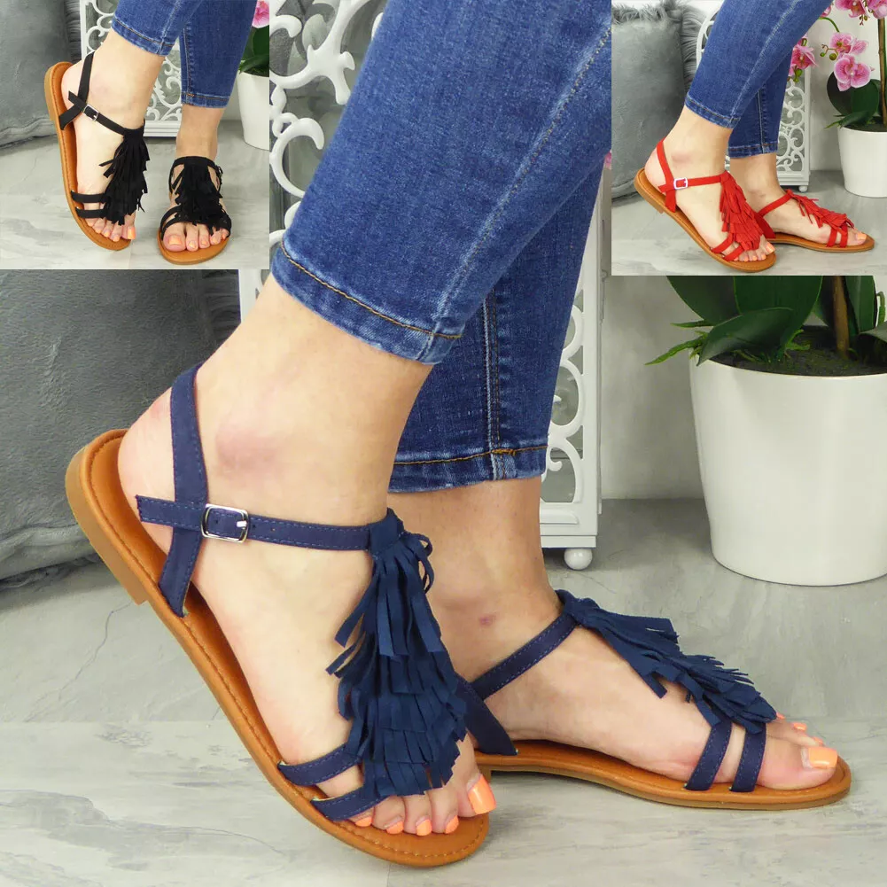 Sandals Shoes Ladies Summer Womens Open Toe Flats Tassle Comfy