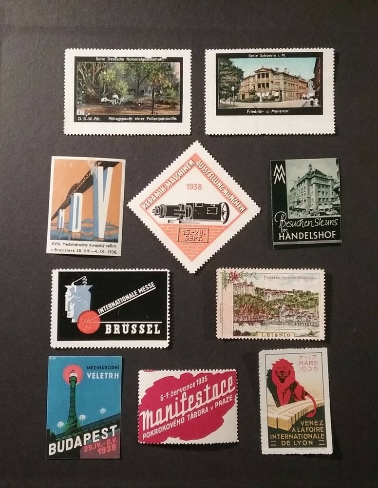 EUROPEAN POSTER STAMPS LOT OF 10 (#262-PS) Early 20th Century Various Subjects
