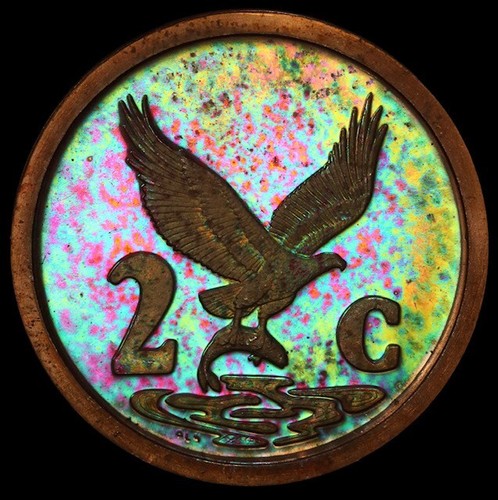 PR64 1990 Südafrika 2 Cent PP, PCGS Secure - Vivid Rainbow getönt - Bild 1 von 8