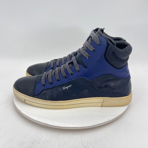 Chaussures montantes homme Salvatore Ferragamo pointure 10D bleu noir cuir gaufré