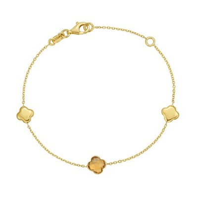 14k Gelbgold 7,25'' Citrin Kleeblatt Edelstein Massiv Kabel Kette Armband 2 gr