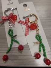 Cherry Beaded Bag Charm Keychain Red Heart Gingham Bow Cute Purse Charm