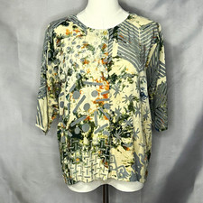 Passports of Pier 1 Imports Abstract Print Button Front Blouse 90s Vintage