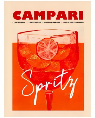 Vintage Campari Spritz Cocktail Recipe Poster Art Print Home Bar Kitchen Wall De