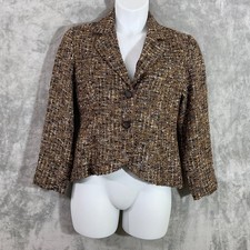 Coldwater Creek Petite Tweed Blazer 12P Brown Gold Metallic Wool Blend 2 Button