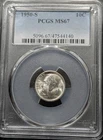 1950-S Satin White Roosevelt Dime Pcgs MS/67